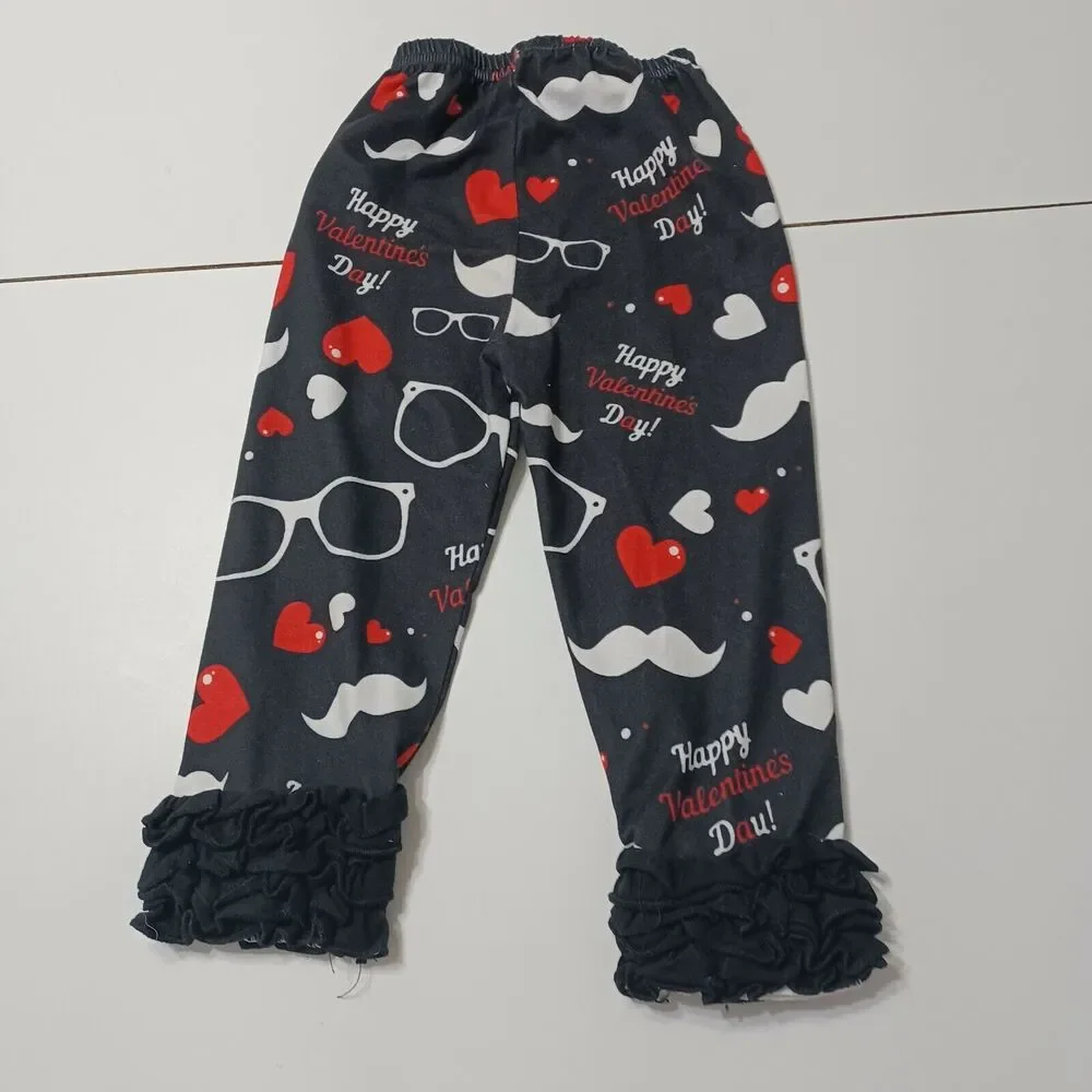 Valentines Outfit Girl 2T Set Red Black Ruffle Stretch Sleeve Terylene Blend 100